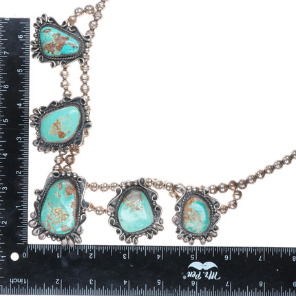 18" Vintage Navajo sterling silver turquoise tab beaded necklace