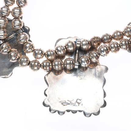 18" Vintage Navajo sterling silver turquoise tab beaded necklace