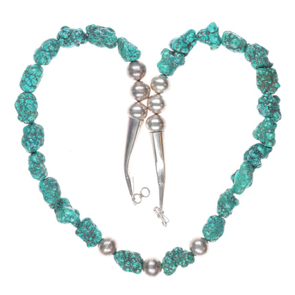 24" Vintage Navajo pearls/spiderweb turquoise beaded necklace handmade beads