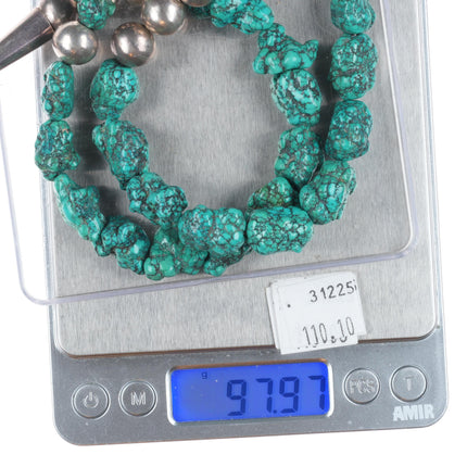 24" Vintage Navajo pearls/spiderweb turquoise beaded necklace handmade beads