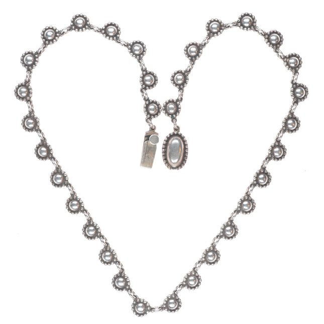 21" Vintage Navajo modernist sterling silver beaded design necklace
