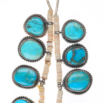 16" Vintage Native American sterling silver shell heishi turquoise tab necklace