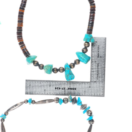 16.5" & 14" Vintage Native American sterling silver heishi turquoise necklaces