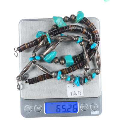 16.5" & 14" Vintage Native American sterling silver heishi turquoise necklaces