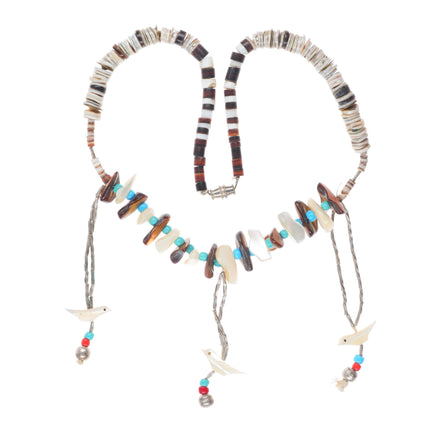 16.5" & 23" Vintage Santo Domingo Pueblo Heishi shell necklaces bird fetish