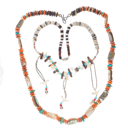 16.5" & 23" Vintage Santo Domingo Pueblo Heishi shell necklaces bird fetish