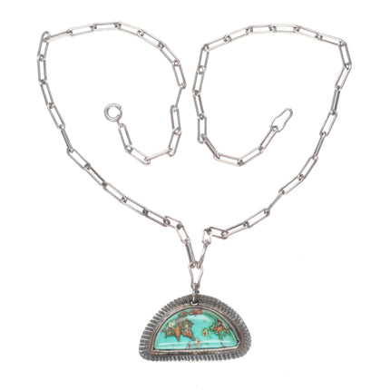 17" c1940's Navajo sterling silver high grade turquoise pendant necklace