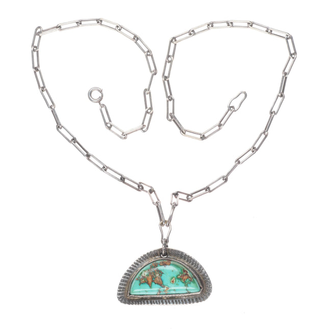 17" c1940's Navajo sterling silver high grade turquoise pendant necklace