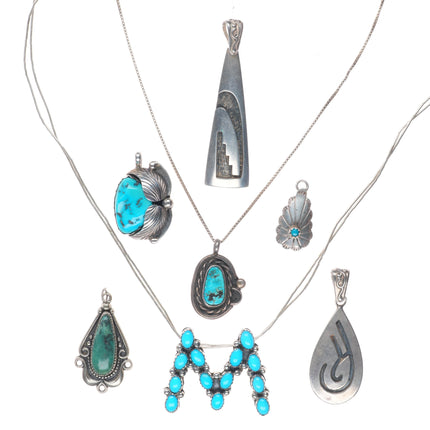 Vintage Hopi overlay/Navajo sterling silver, turquoise pendant collection/lot