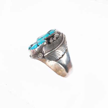 sz13 Heavy vintage Navajo sterling silver 2 stone Kingman turquoise ring