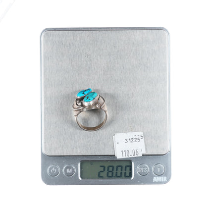 sz13 Heavy vintage Navajo sterling silver 2 stone Kingman turquoise ring