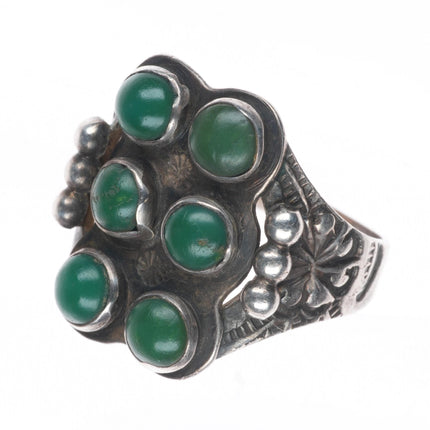 sz9.5 c1940 Vintage Navajo sterling silver Cerrillos turquoise 6 stone ring