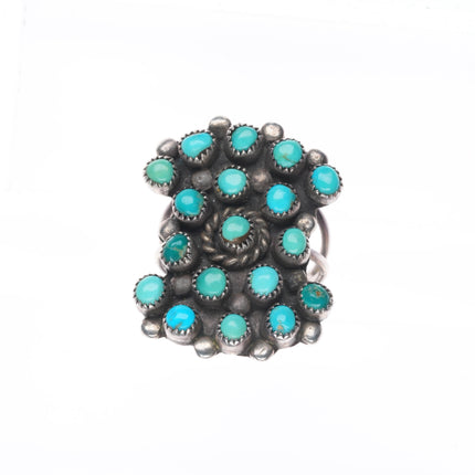 sz9 Vintage  NF Zuni sterling silver snake eye turquoise 18 stone ring