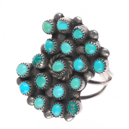 sz9 Vintage  NF Zuni sterling silver snake eye turquoise 18 stone ring