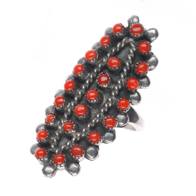 sz5 Vintage coral Zuni sterling silver snake eye 24 stone ring