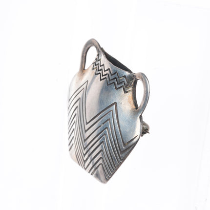 1949 Kenneth Begay Navajo sterling silver olla flower holder vase brooch/pin
