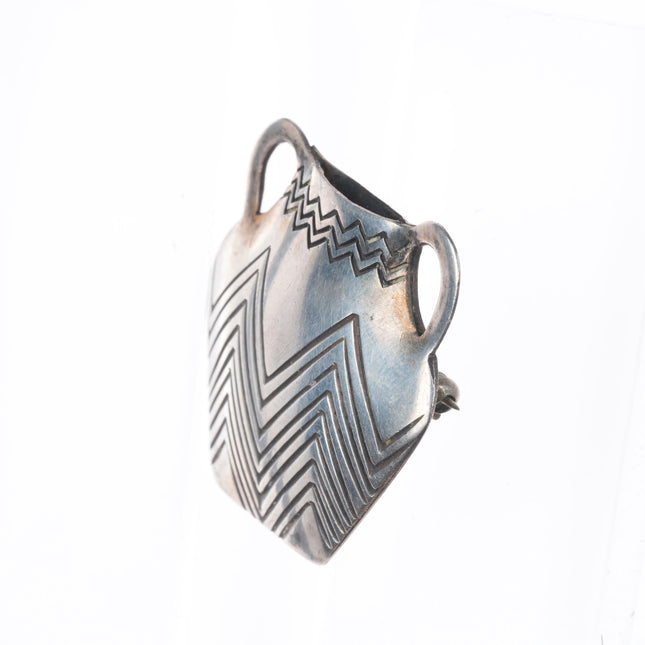 1949 Kenneth Begay Navajo sterling silver olla flower holder vase brooch/pin
