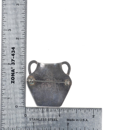 1949 Kenneth Begay Navajo sterling silver olla flower holder vase brooch/pin