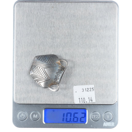 1949 Kenneth Begay Navajo sterling silver olla flower holder vase brooch/pin