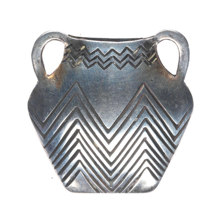 1949 Kenneth Begay Navajo sterling silver olla flower holder vase brooch/pin