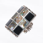 sz8.75 Large vintage Zuni sterling silver shell/jet channel inlay ring