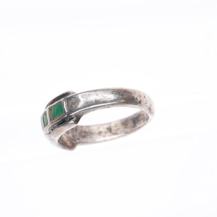 sz10.5 Vintage Zuni sterling silver Cerrillos green turquoise channel inlay ring