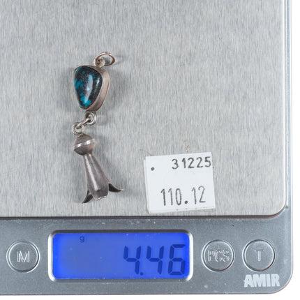 1950's Navajo high grade Bisbee turquoise enhancer pendant w/Pomegranate blossom