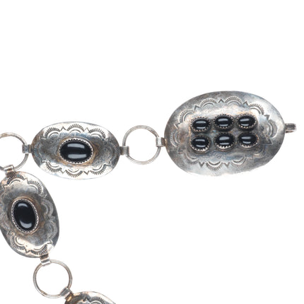 25.5" Vintage Navajo sterling silver onyx concho link hatband/belt