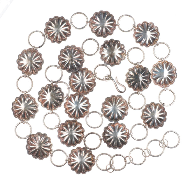 35" Vintage Navajo sterling silver hand stamped link concho belt