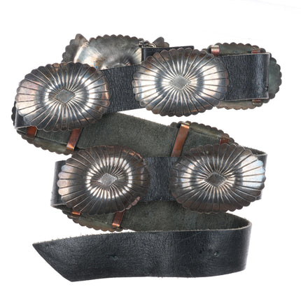 36" Vintage Navajo sterling silver stamped concho belt ray design