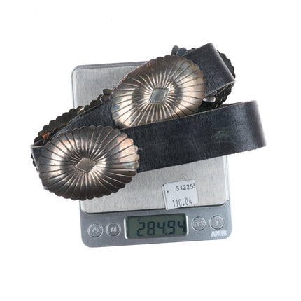 36" Vintage Navajo sterling silver stamped concho belt ray design