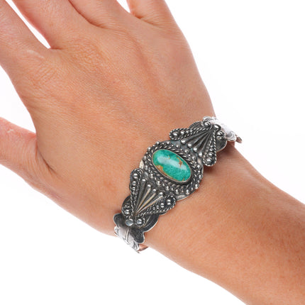 6.75" c1950 Silver Arrow-Fred Harvey style sterling and turquoise cuff bracelet
