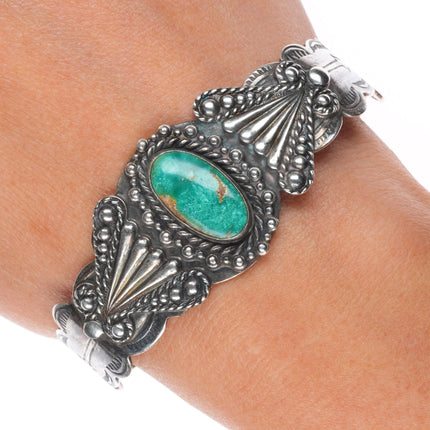 6.75" c1950 Silver Arrow-Fred Harvey style sterling and turquoise cuff bracelet