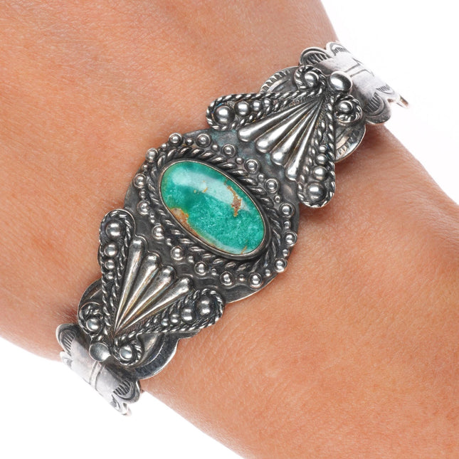 6.75" c1950 Silver Arrow-Fred Harvey style sterling and turquoise cuff bracelet