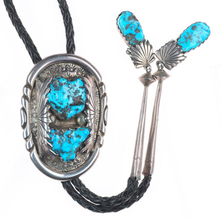 c1960 c-31 Robert and Bernice Leekya sterling silver bolo tie w/nice turquoise