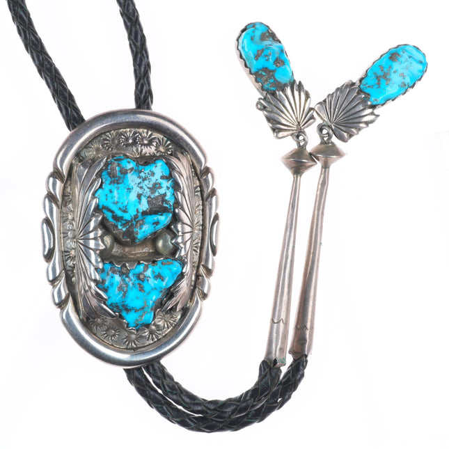 c1960 c-31 Robert and Bernice Leekya sterling silver bolo tie w/nice turquoise