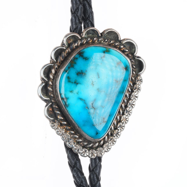 c1970 Vintage Navajo sterling silver high grade turquoise bolo tie