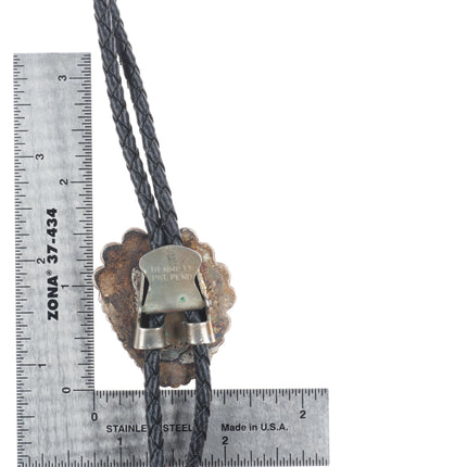 c1970 Vintage Navajo sterling silver high grade turquoise bolo tie