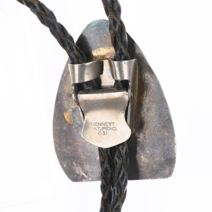 c1960 c-31 Navajo sterling silver, turquoise, coral winged figure bolo tie