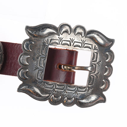 35" Albert Platero Navajo sterling silver hand stamped vintage concho belt