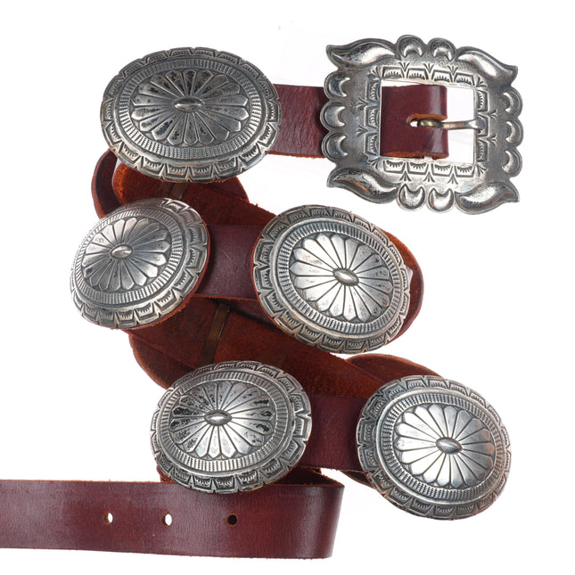 35" Albert Platero Navajo sterling silver hand stamped vintage concho belt
