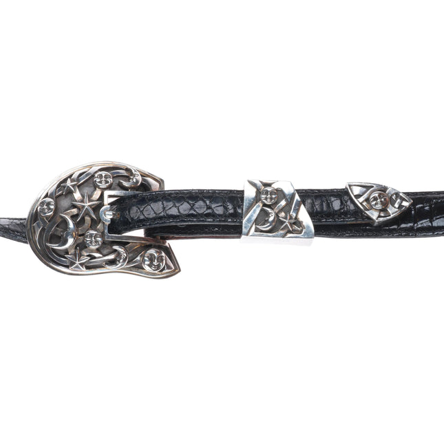 Barry Kieselstein Cord sterling silver moon & stars 3/4" ranger belt buckle set