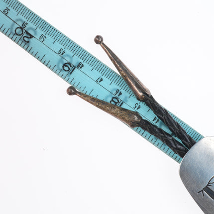 Vintage Navajo sterling silver Saguaro cactus Roadrunner turquoise bolo tie