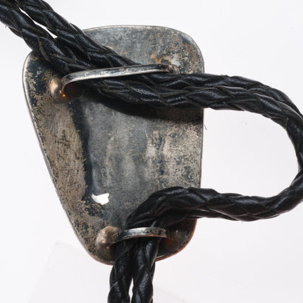 Vintage Navajo sterling silver Saguaro cactus Roadrunner turquoise bolo tie