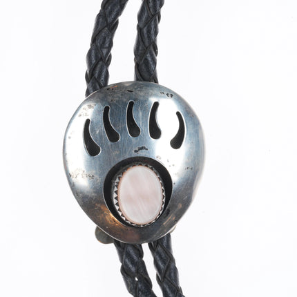 Vintage Navajo sterling silver pink mother of pearl shadowbox paw bolo tie
