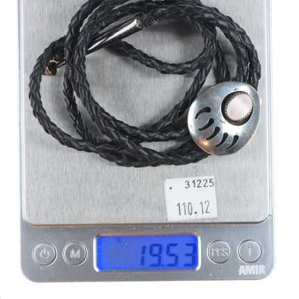 Vintage Navajo sterling silver pink mother of pearl shadowbox paw bolo tie