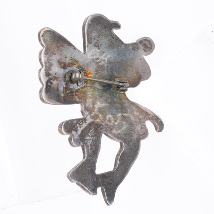 Vintage Zuni sterling silver channel inlay eagle dancer pin/brooch