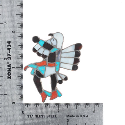 Vintage Zuni sterling silver channel inlay eagle dancer pin/brooch