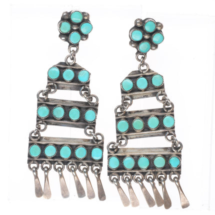 long vintage Zuni sterling silver snake eye turquoise chandelier earrings