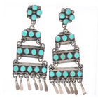 long vintage Zuni sterling silver snake eye turquoise chandelier earrings